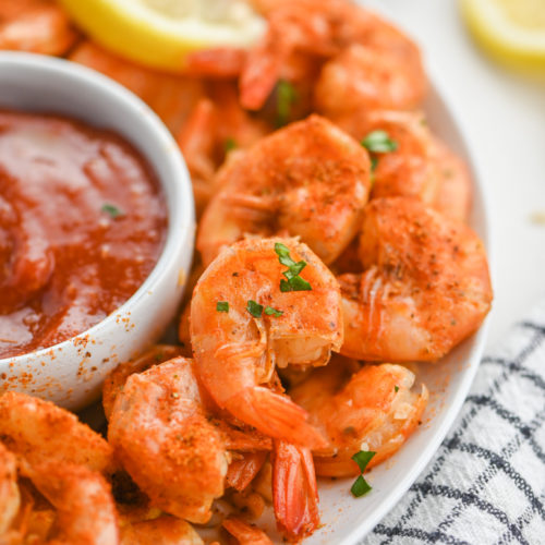 Plate of steamed shrimp.