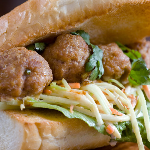 Asian meatball sub sandwich.