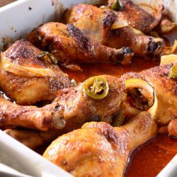 Chili Roasted chicken in roasting pan