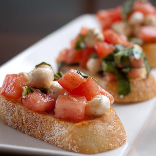 heirloom tomato mozzarella on crostini