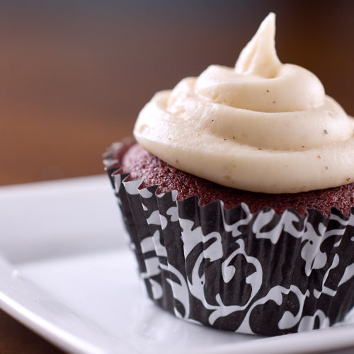 red velvet cupcake on white plate