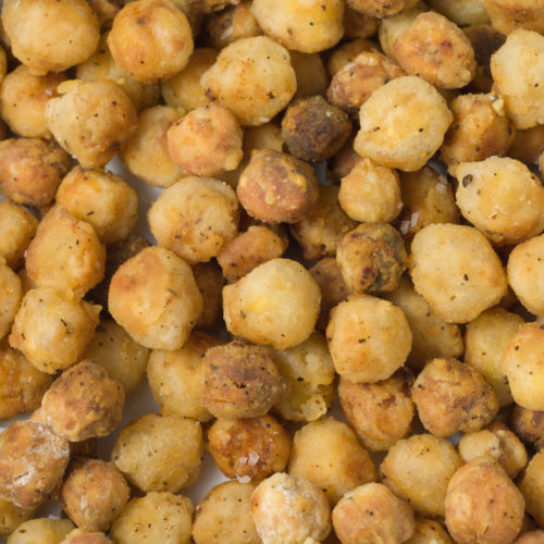 Close up of roasted garbanzo beans.