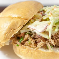 Sesame pork sandwich with coleslaw.