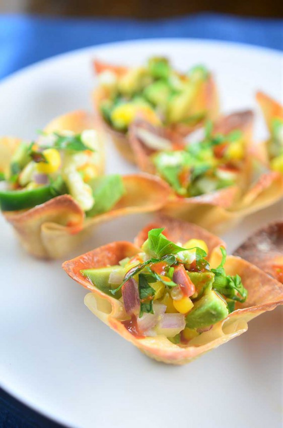 Avocado and Corn Salsa Wonton Cups