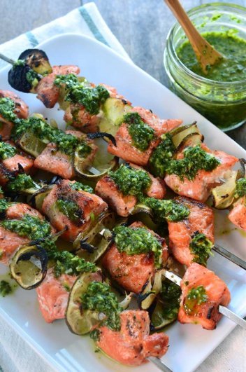 Chimichurri Salmon Skewers