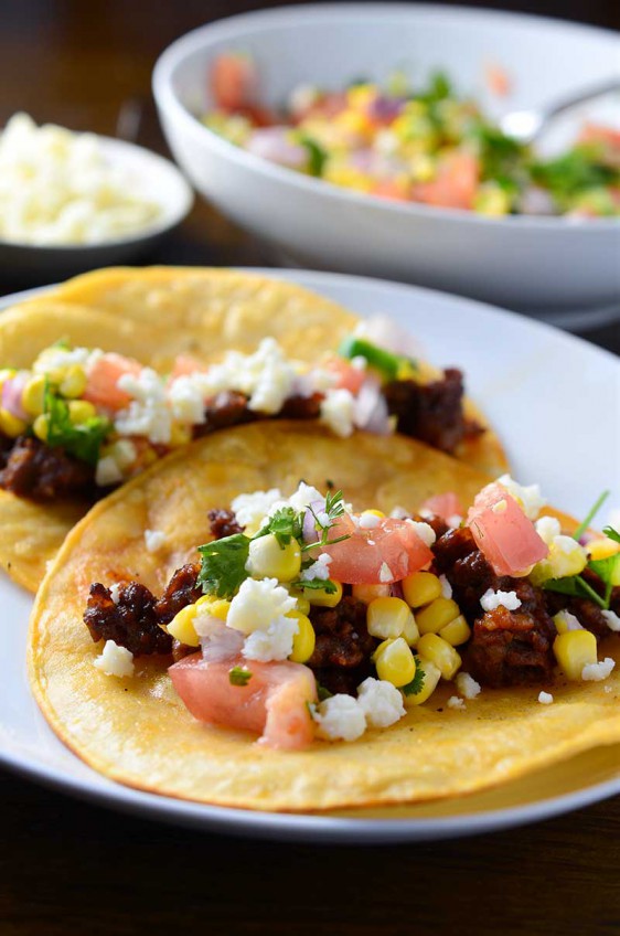 Chorizo Tacos with Sweet Corn Salsa