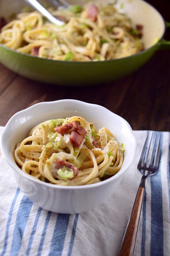 Creamy Leek and Bacon Fettuccine