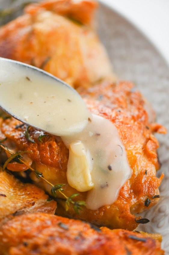 Crispy Chicken Thighs with Herb Gravy