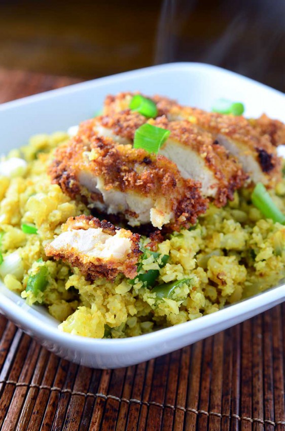 Crispy Chicken and Curried Cauliflower Rice