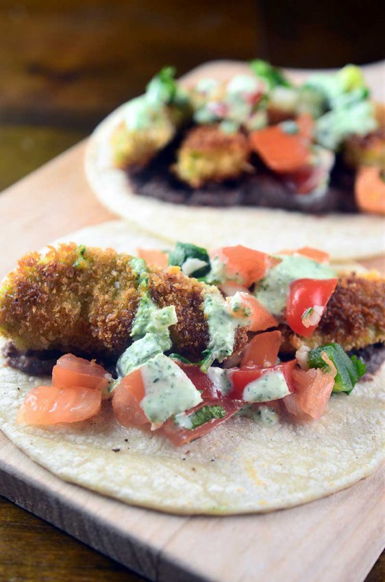 Fried Avocado Tacos with Jalapeño Cream Sauce