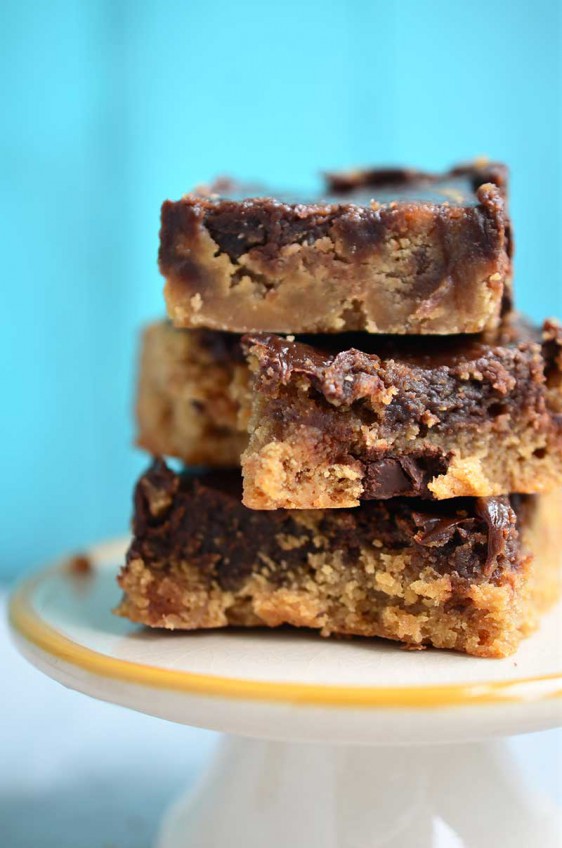 Malted Dark Chocolate Chip Fudge Blondies