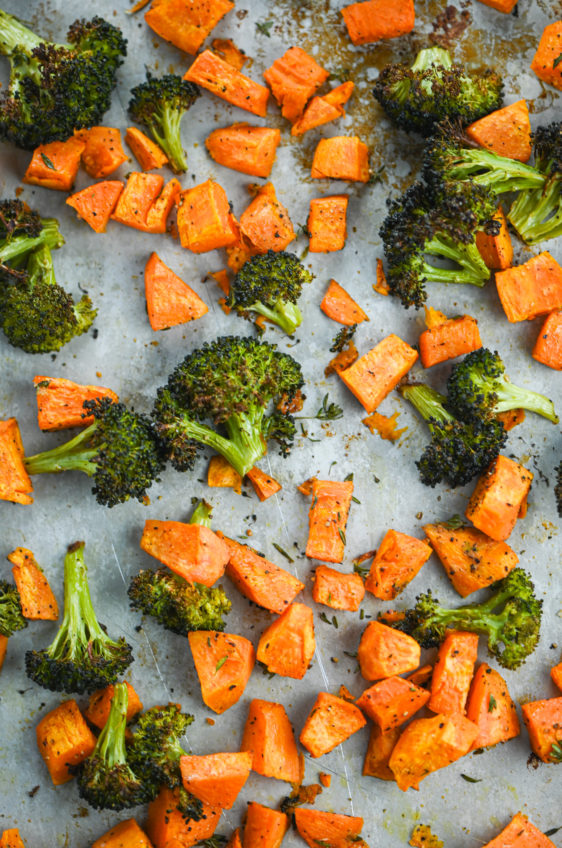 Roasted Sweet Potatoes and Broccoli