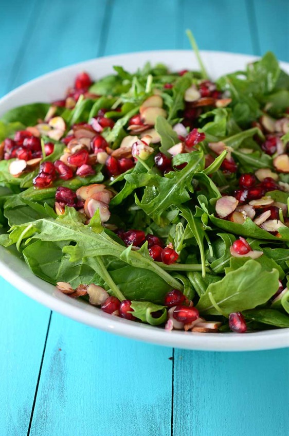 Spinach, Arugula, Almond and Pomegranate Salad