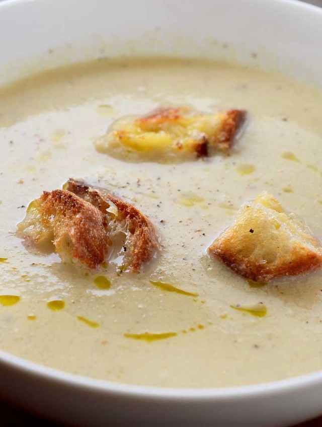 Cauliflower Soup with Grilled Cheese Croutons