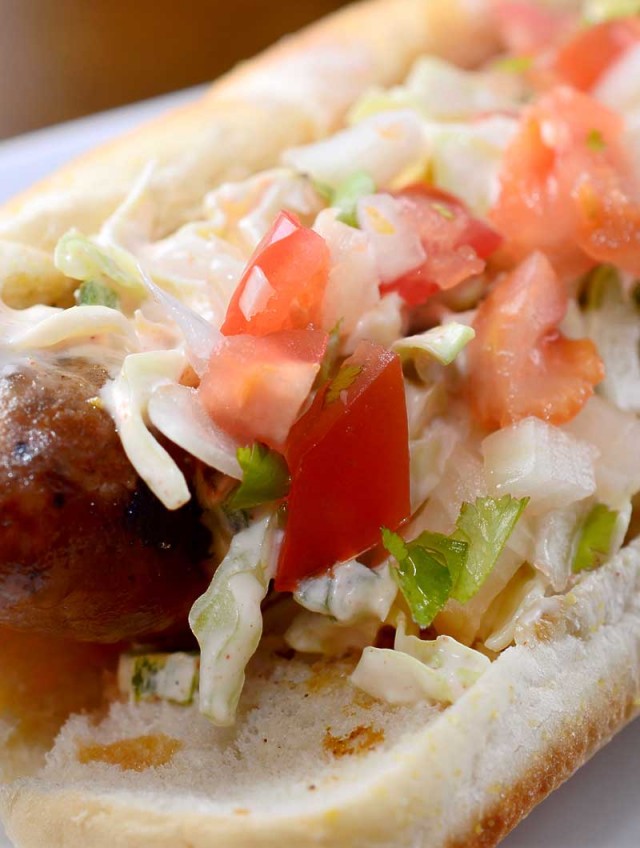 Grilled Bratwurst with Spicy Slaw