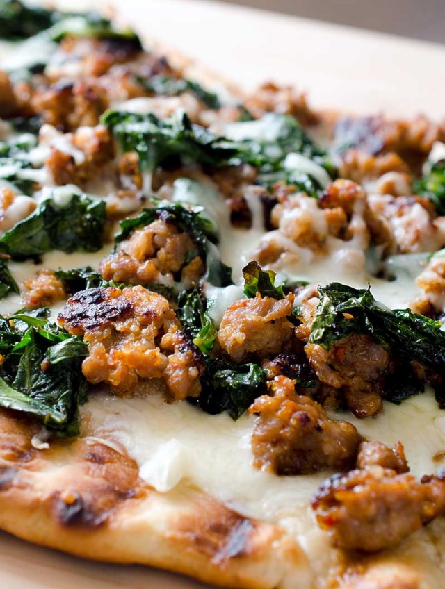 Grilled Kale and Sausage Pizza