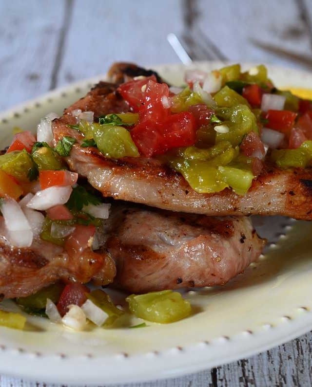 Grilled Pork Chops with Hatch Chile Pico de Gallo