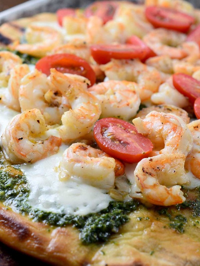 Grilled Shrimp Pesto Pizza