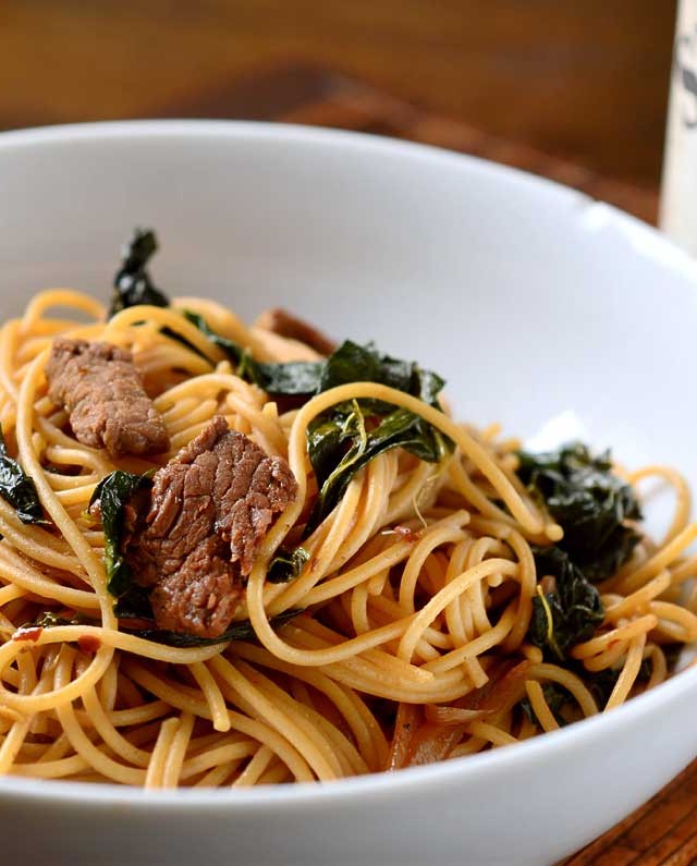 Spicy Beef and Kale Noodles