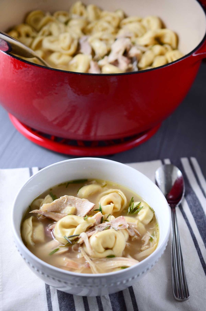 Chicken Tortellini Soup is a filling soup with shredded chicken, rosemary and cheesy tortellini. It is the perfect hearty chicken soup for a cold winter day. 