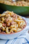 Cheesy Chili Mac. A homemade version of a childhood favorite with homemade mac n'cheese and a quick turkey chili. 