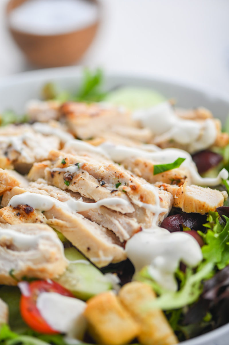 Air fried chicken breast on salad. 