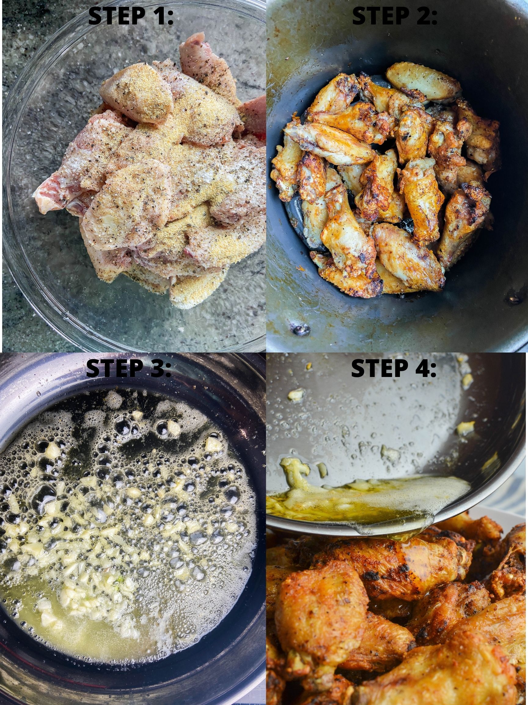 Step by step photo collage of how to make air fried chicken wings. 