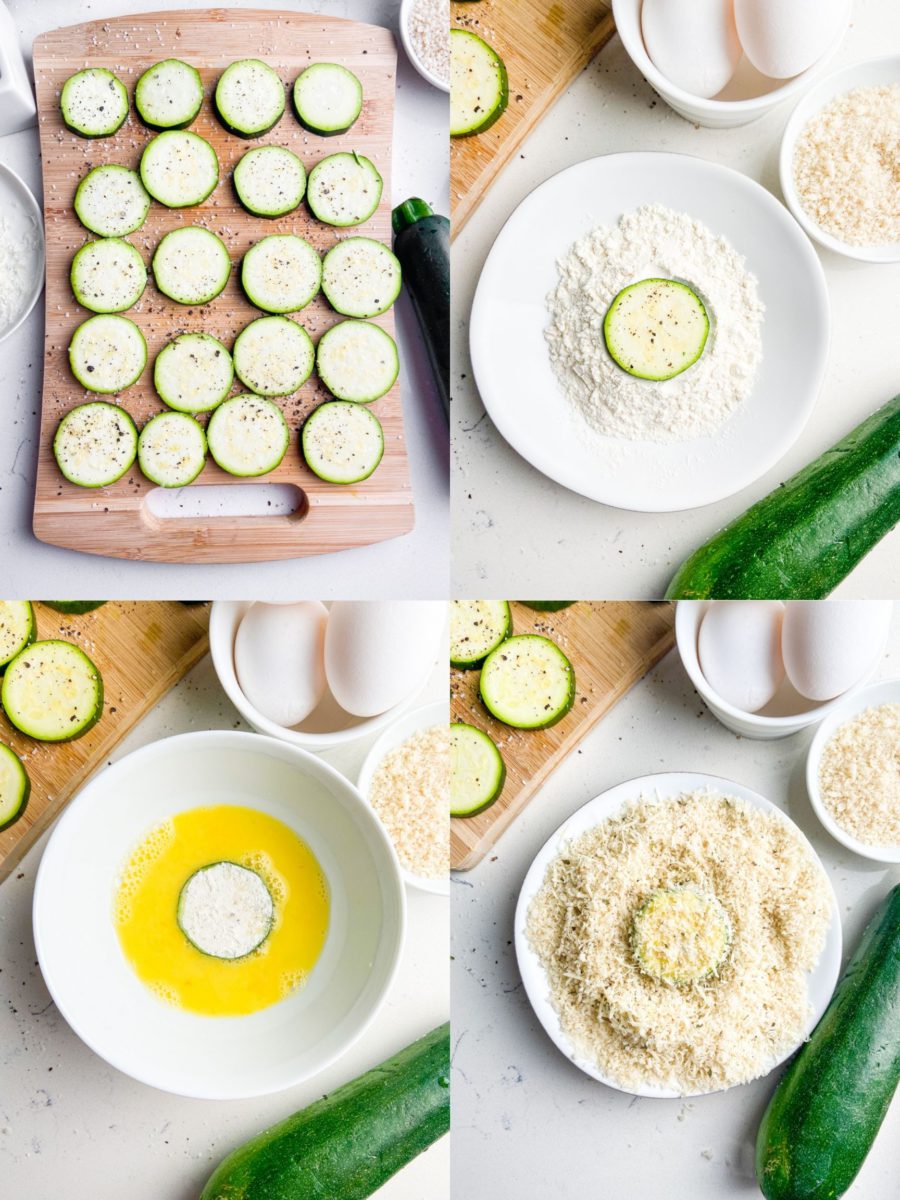 Step by step photos showing how to make zucchini chips in the air fryer. 