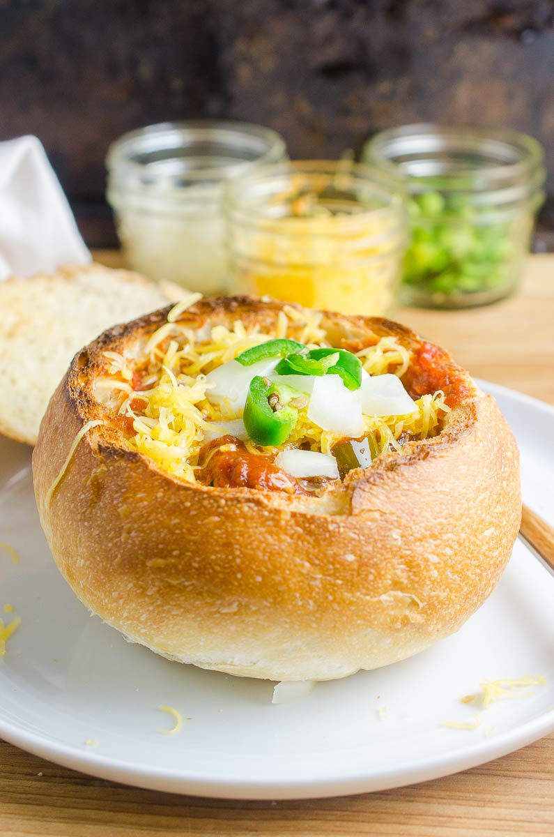 Chili Bread Bowl on a plate 