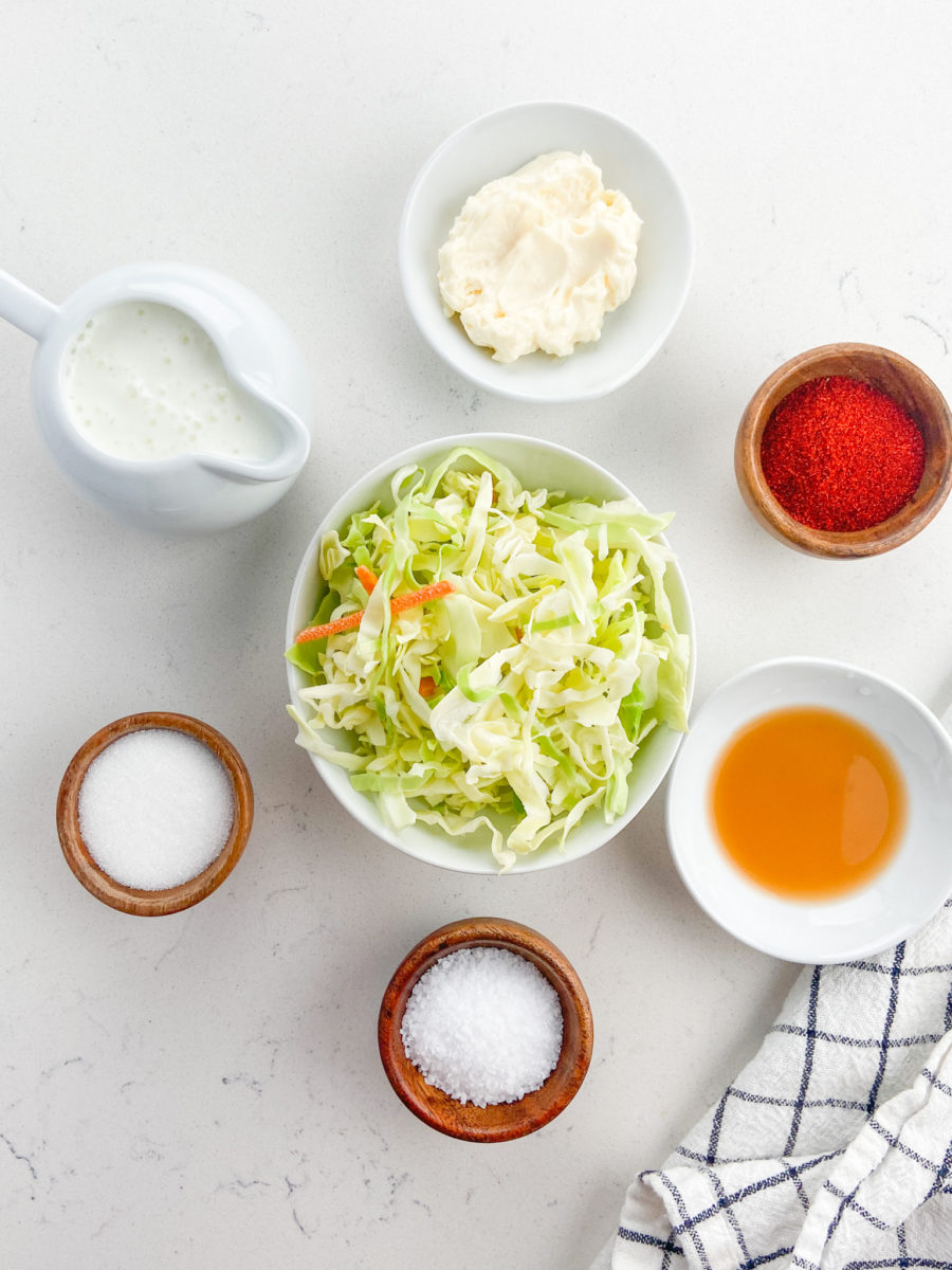 Coleslaw ingredients on white background. 