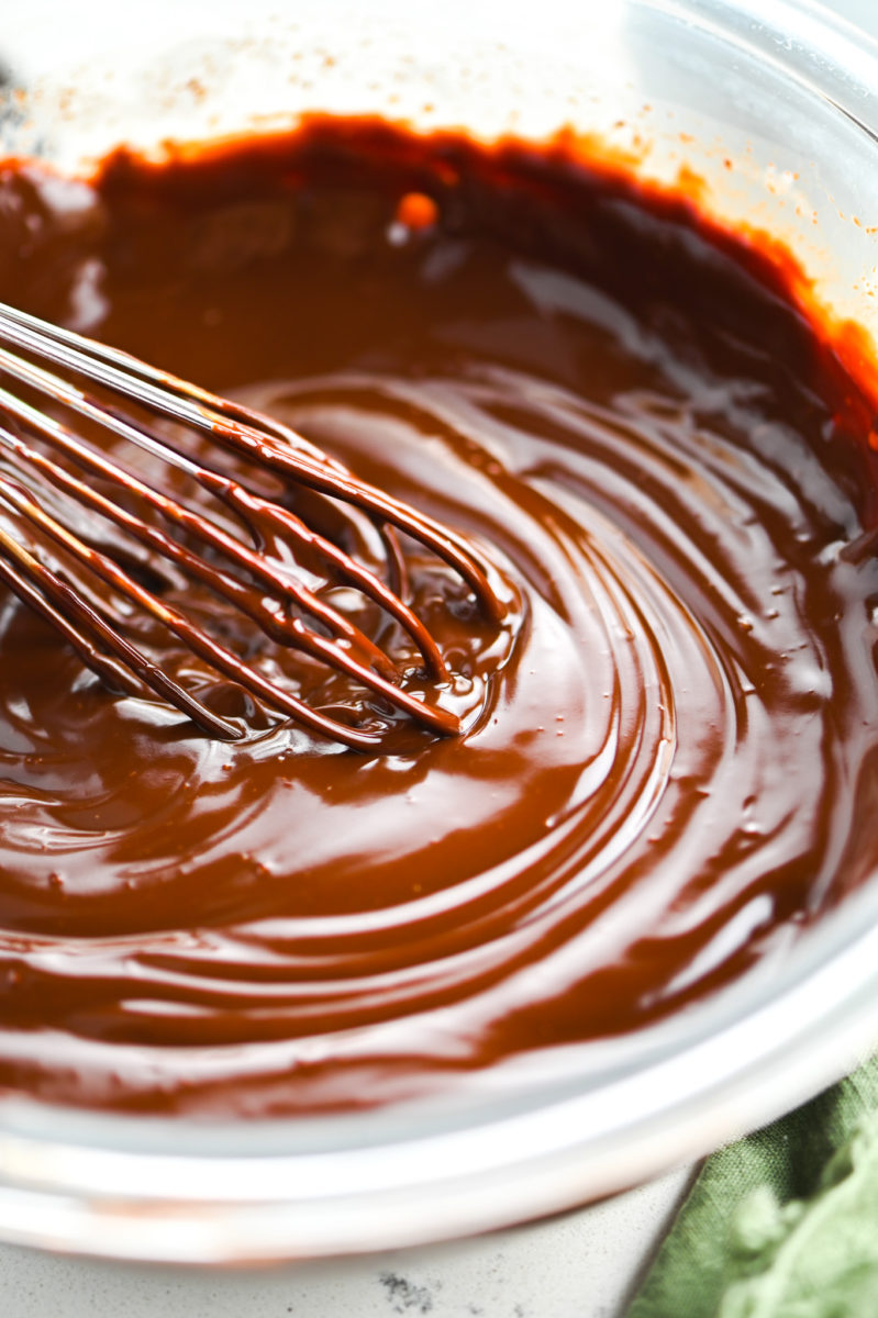 Chocolate ganache in clear bowl. 