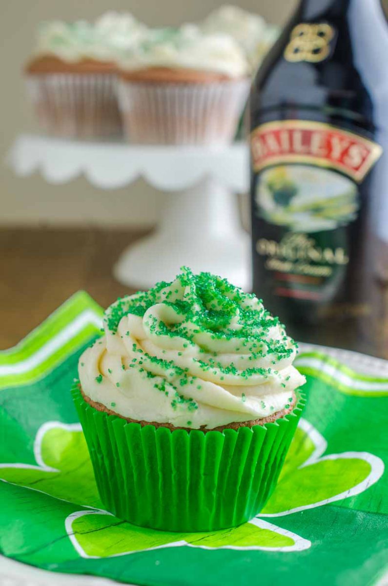 Bailey's Cupcakes are a decadent bailey's dessert with moist cake and sweet coffee frosting. A perfect dessert for St. Paddy's Day!