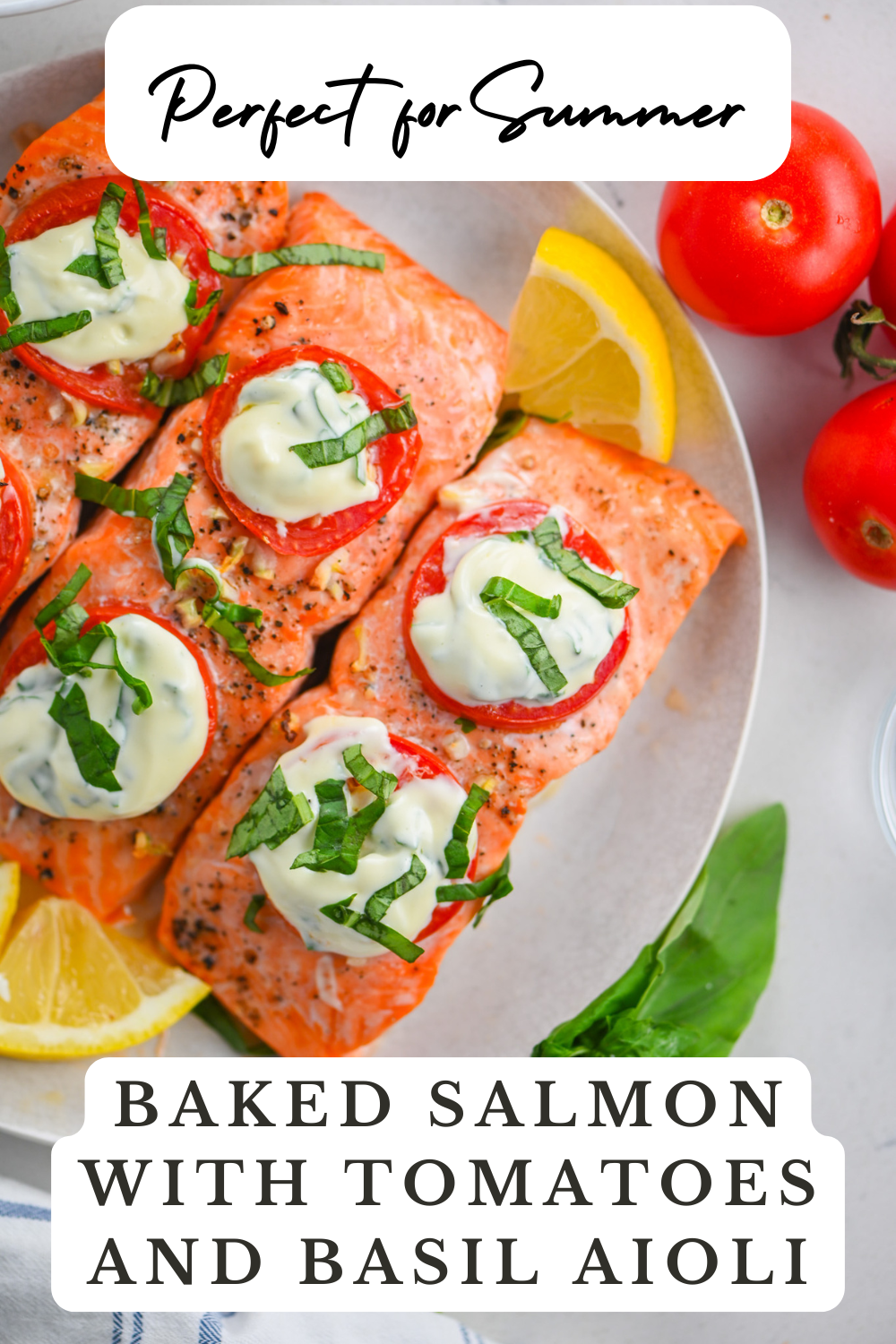 Baked Salmon with Basil Mayonnaise and Tomatoes — Pin this recipe