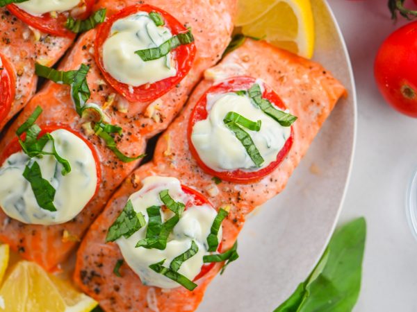 Baked Salmon with Tomatoes and Basil Aioli
