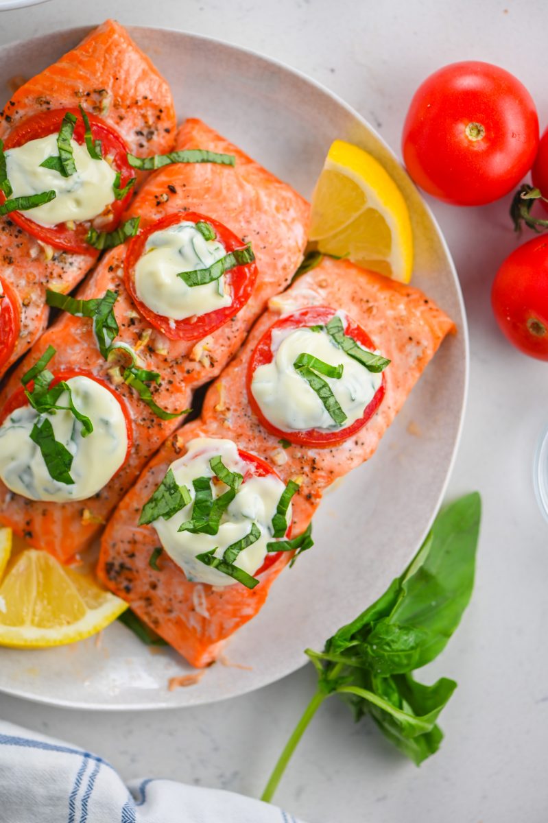 Baked Salmon with Tomatoes and Basil Aioli