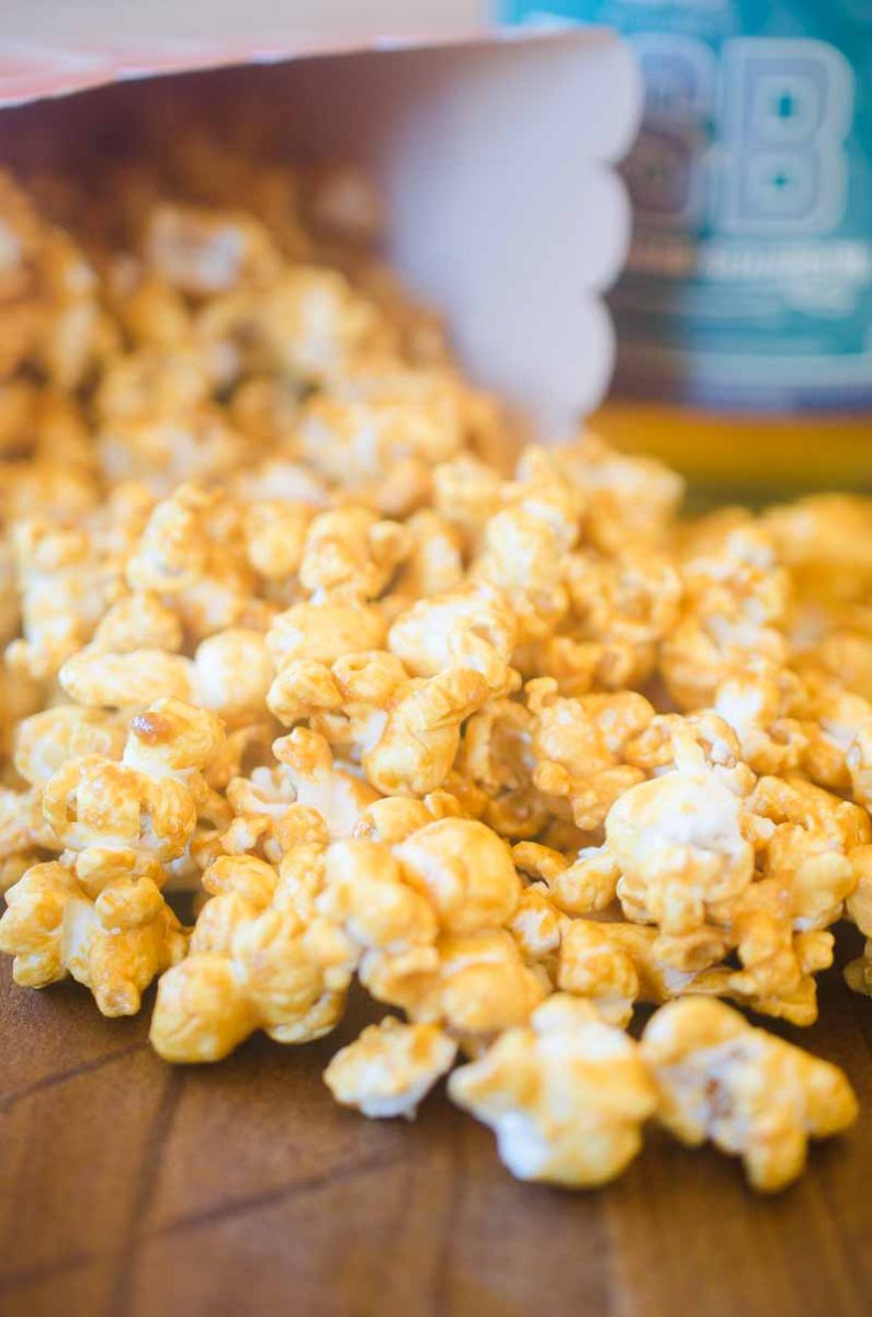 Bourbon Caramel Corn is THE snack you need to have for all of your baseball watching this summer. Popcorn coated in a sweet caramel made with Brown Sugar Bourbon is an addicting snack! 