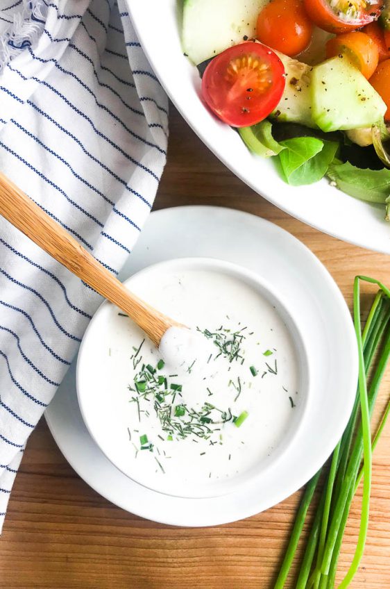 Buttermilk Ranch Dressing is classic for a reason! It is great on salads or as a dip for veggies. With just a few kitchen staples you can make your own! 