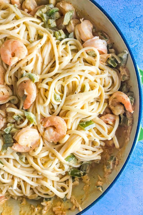 Cajun Shrimp Pasta is creamy, spicy and decadent. It makes a great date night meal!