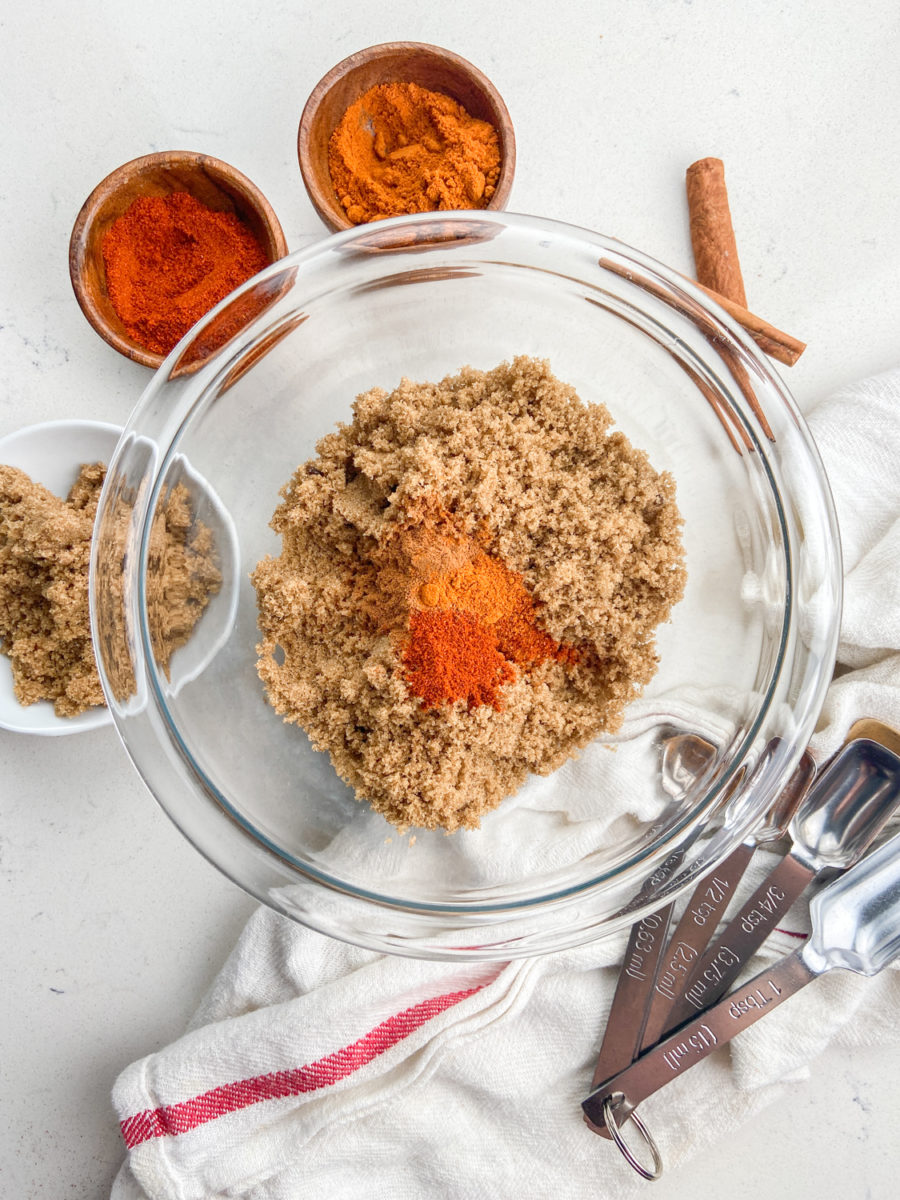 Sugar mixture in a glass bowl. 