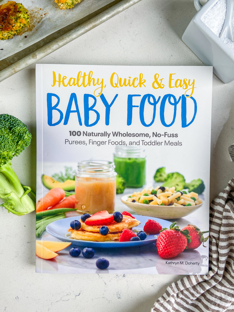Overhead photo of Healthy, Quick and Easy Baby Food cookbook. 