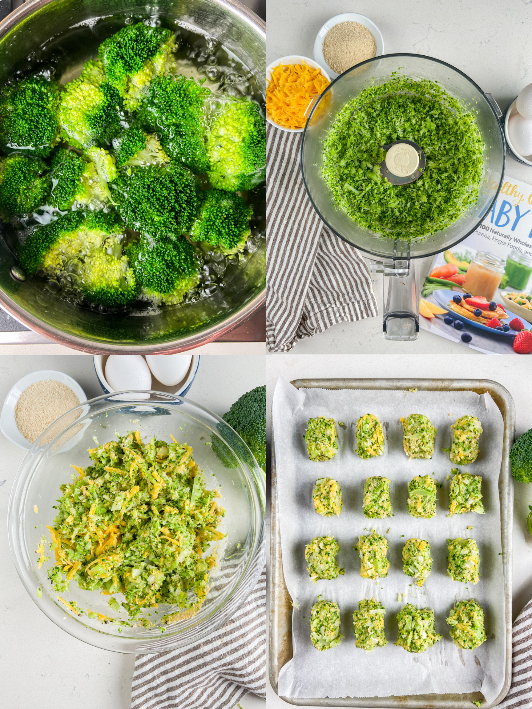 Step by step photos showing how to make broccoli tots. 