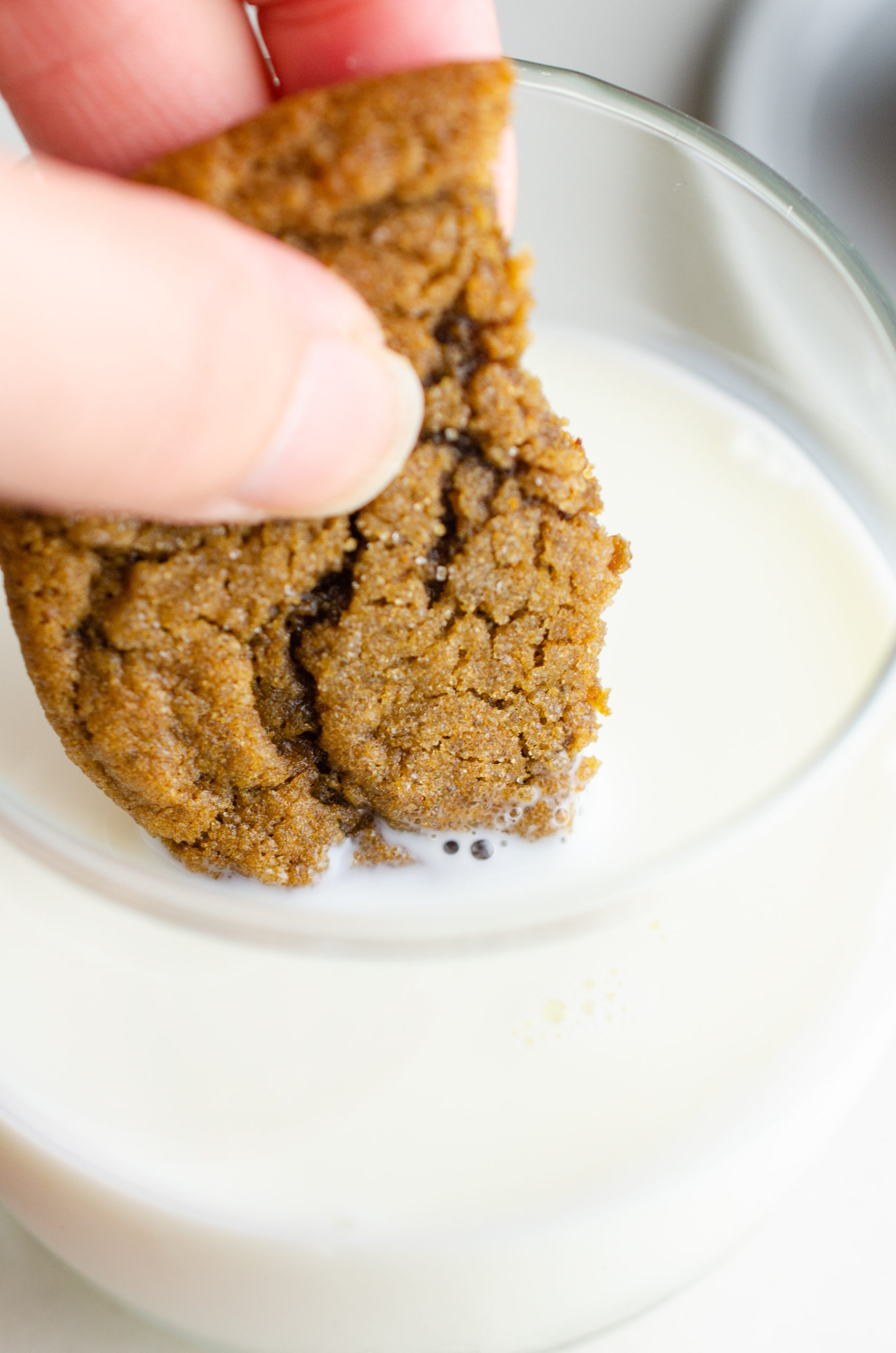 Dunking a cookie in milk. 