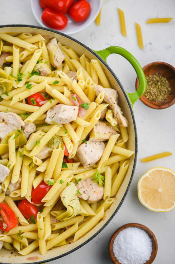 Chicken Penne with Artichokes and Tomatoes