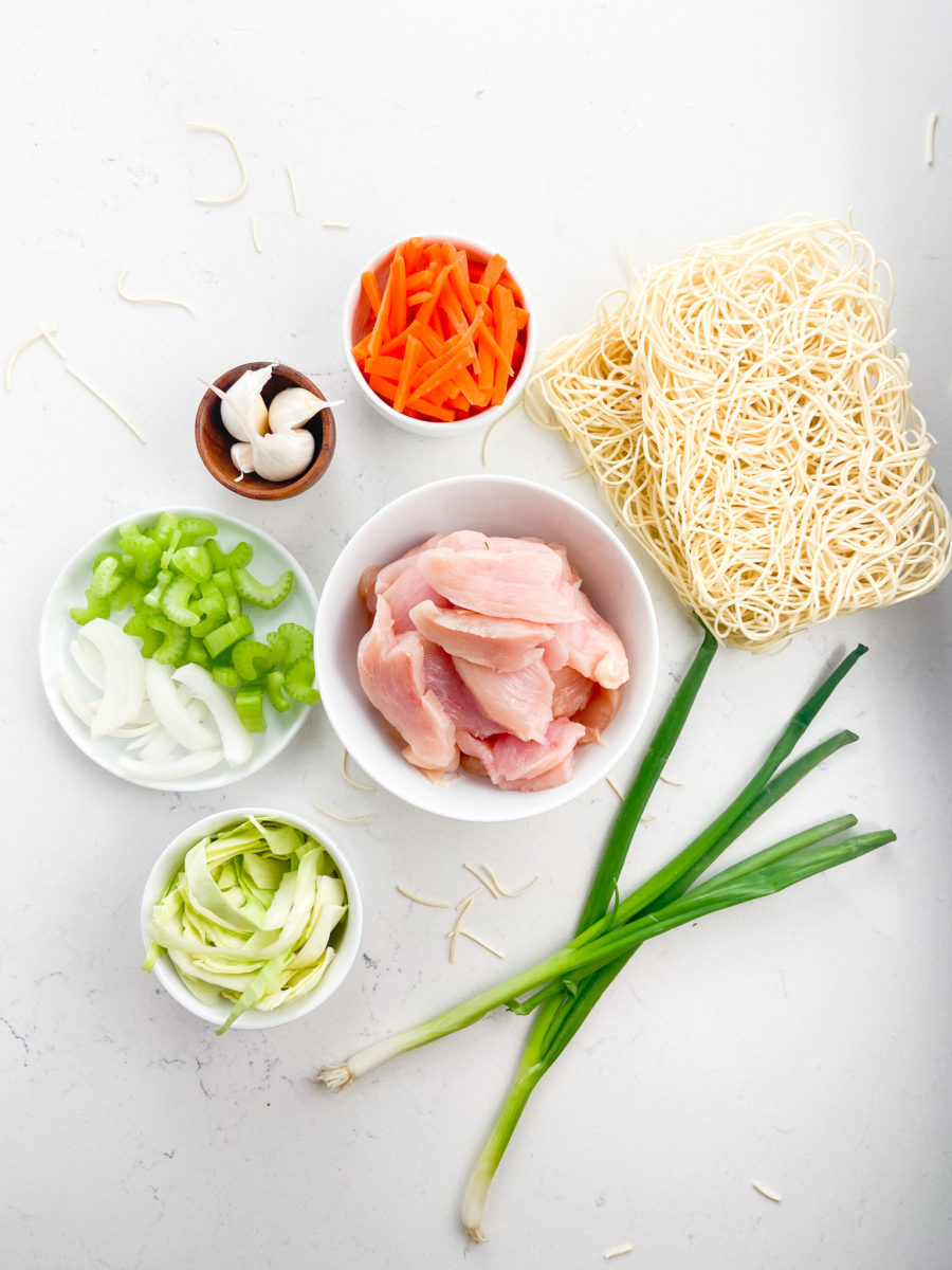 Chicken chow mein ingredients. 