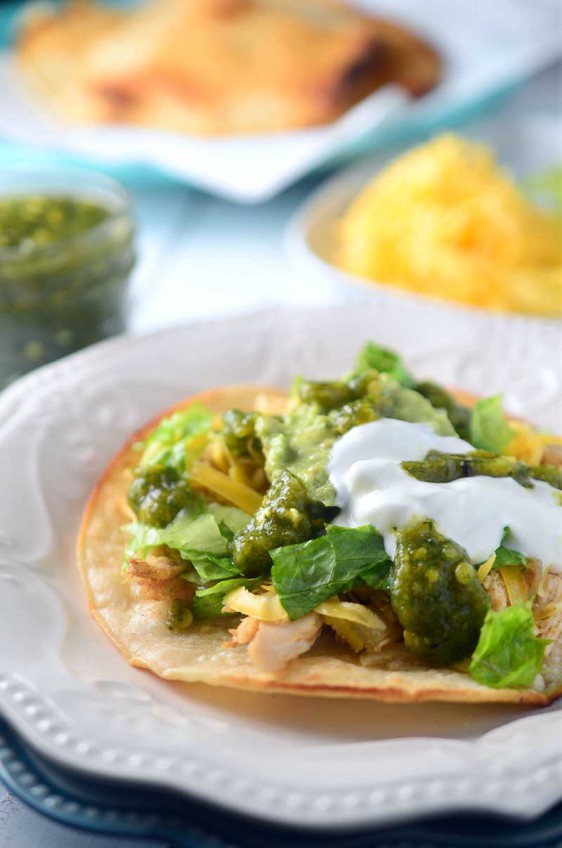 Chicken Tostada with Roasted Jalapeño Salsa