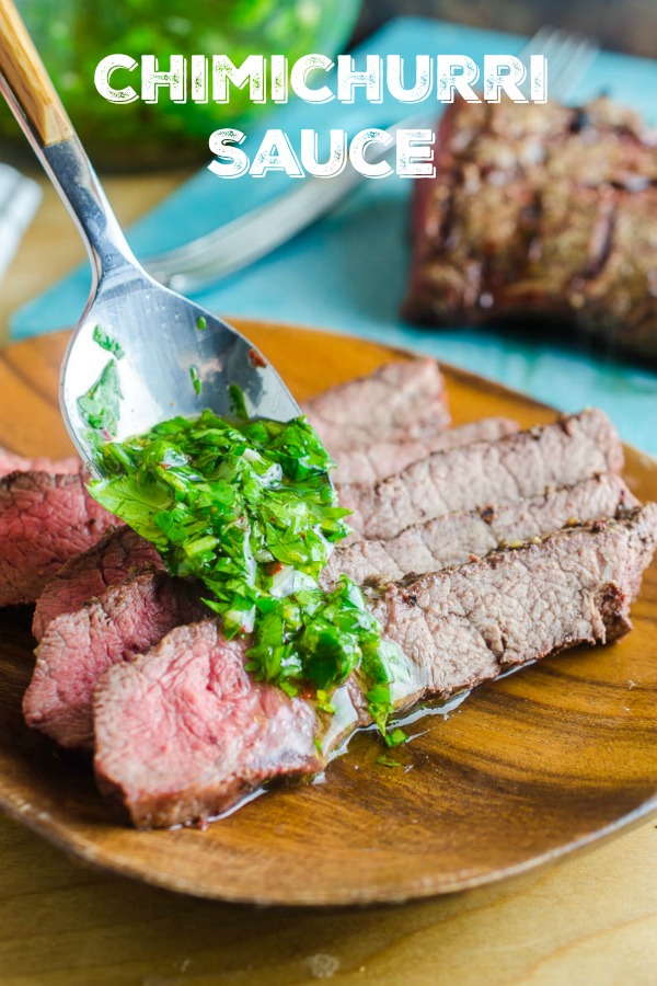 Chimichurri sauce is a classic Argentinian condiment. It's flavorful, versatile and can be ready in about 5 minutes. You'll want to put it an all the things! #chimichurrisauce #condiment #chimichurri