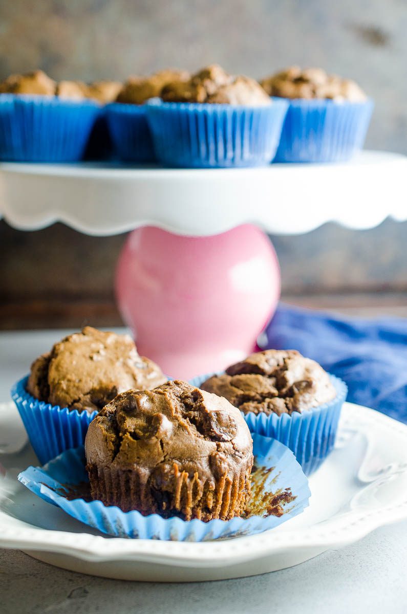 Chocolate Chocolate Chip Muffins are a family favorite! Sweet but not too sweet, they are great for breakfasts on the go or afternoon snacks. 
