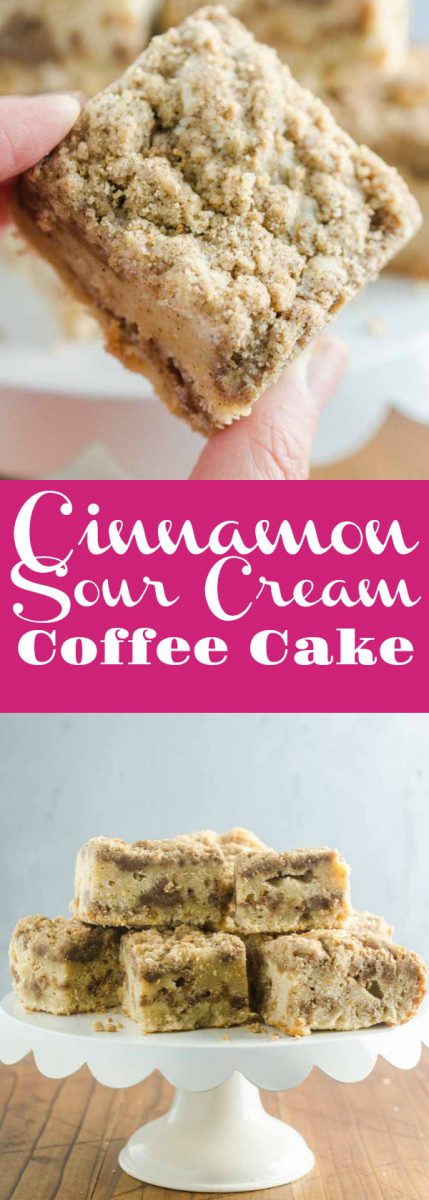 Cinnamon Sour Cream Coffee Cake is an easy and delicious afternoon snack or sweet breakfast treat. It is a hit with the whole family! 