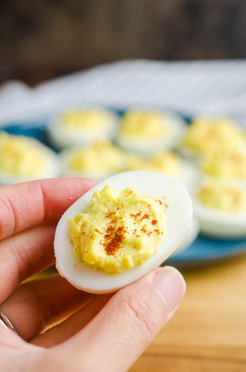 Classic Deviled Eggs with mayonnaise, mustard, and a few seasonings. They are a party and BBQ classic for a reason, everyone loves them!