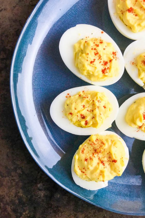 Classic Deviled Eggs with mayonnaise, mustard, and a few seasonings. They are a party and BBQ classic for a reason, everyone loves them!